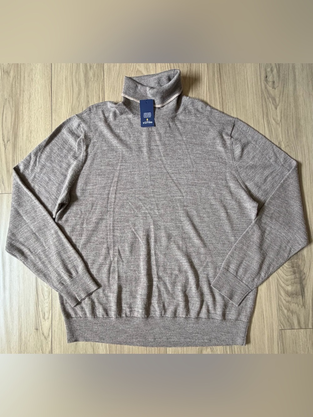 Stafford 100% Merino Wool Men's Turtleneck Sweater Lightweight Taupe Soft Sz XL
